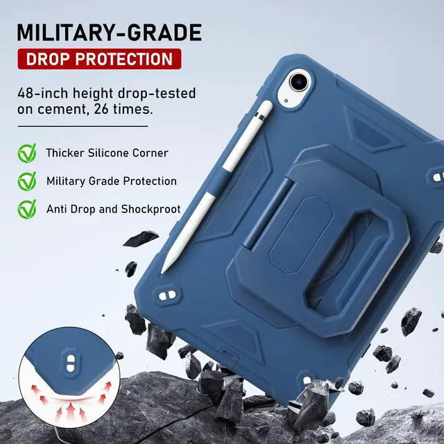 Alt view image 2 of 7 - for iPad (A16) 11th Generation 11 Inch 2025/iPad 10th Generation Case 10.9 Inch 2022 with 360 Rotating Grip Magic Stand,Pen Slot/Key Chain/Shoulder Strap,Case for iPad 10th Gen (Navy Blue)