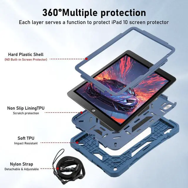 Alt view image 3 of 7 - for iPad (A16) 11th Generation 11 Inch 2025/iPad 10th Generation Case 10.9 Inch 2022 with 360 Rotating Grip Magic Stand,Pen Slot/Key Chain/Shoulder Strap,Case for iPad 10th Gen (Navy Blue)