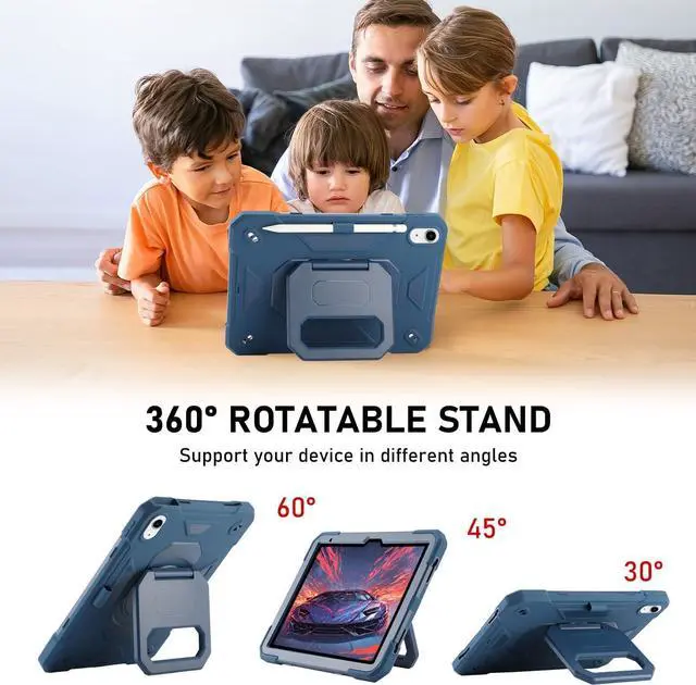 Alt view image 4 of 7 - for iPad (A16) 11th Generation 11 Inch 2025/iPad 10th Generation Case 10.9 Inch 2022 with 360 Rotating Grip Magic Stand,Pen Slot/Key Chain/Shoulder Strap,Case for iPad 10th Gen (Navy Blue)