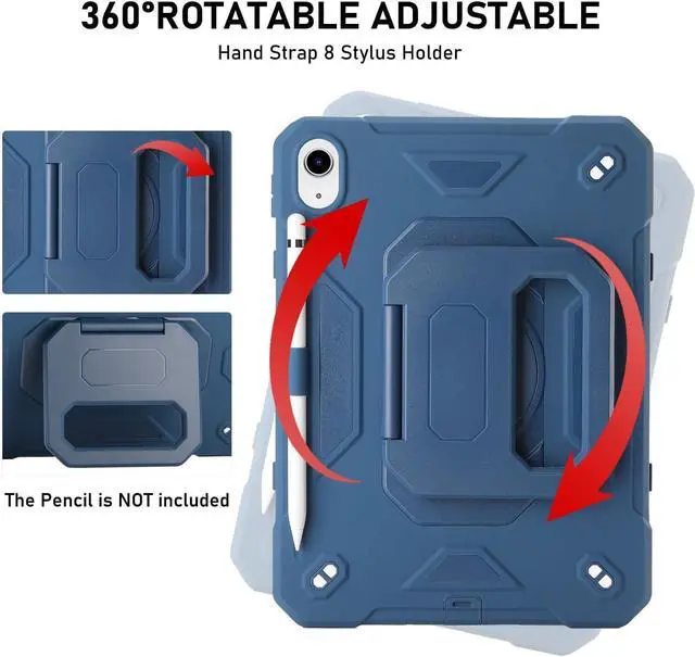 Alt view image 5 of 7 - for iPad (A16) 11th Generation 11 Inch 2025/iPad 10th Generation Case 10.9 Inch 2022 with 360 Rotating Grip Magic Stand,Pen Slot/Key Chain/Shoulder Strap,Case for iPad 10th Gen (Navy Blue)