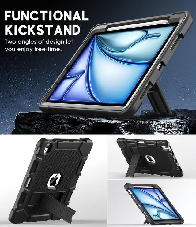 Alt view image 2 of 6 - for iPad Air 11-inch (M3/M2) 2025/2024, iPad Air 5th/4th Generation 10.9 Inch Case (2022/2020), Heavy Duty Shockproof Rugged Protective Case with Pencil Holder, Black