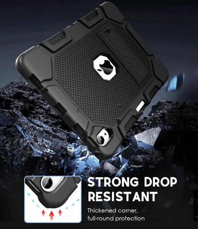 Alt view image 3 of 6 - for iPad Air 11-inch (M3/M2) 2025/2024, iPad Air 5th/4th Generation 10.9 Inch Case (2022/2020), Heavy Duty Shockproof Rugged Protective Case with Pencil Holder, Black