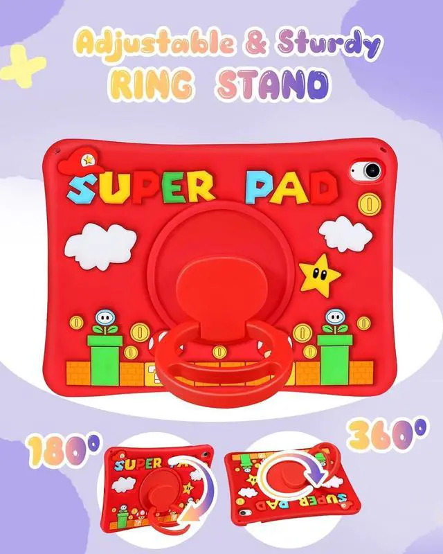 Alt view image 3 of 6 - Cute for iPad A16 Case/for iPad 10th Generation/11 Inch Case - Silicone 3D Design for Girls Women Teens Girly Kawaii Funny Cartoon Soft Stand with Lanyard, Red