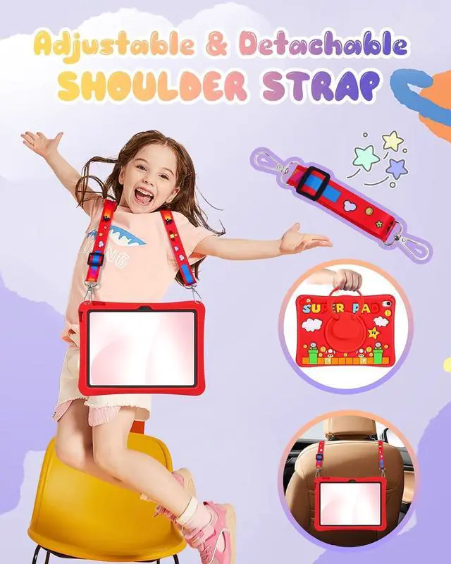 Alt view image 5 of 6 - Cute for iPad A16 Case/for iPad 10th Generation/11 Inch Case - Silicone 3D Design for Girls Women Teens Girly Kawaii Funny Cartoon Soft Stand with Lanyard, Red