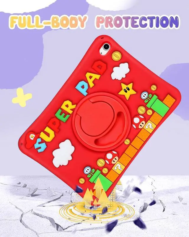 Alt view image 6 of 6 - Cute for iPad A16 Case/for iPad 10th Generation/11 Inch Case - Silicone 3D Design for Girls Women Teens Girly Kawaii Funny Cartoon Soft Stand with Lanyard, Red