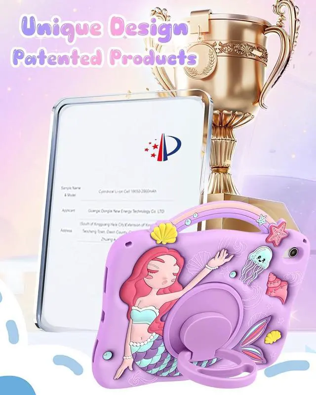 Alt view image 6 of 6 - Boaretiu for iPad A16 Case/10th Generation Case - Girls Teens Cute Cartoon Purple Mermaids 10.9 Inch 2022 Tablet Cover with Strap & Rotating Stand Soft 3D Silicone Funda for iPad 11th 11 Inch 2025
