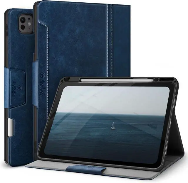 Main image of Antbox for iPad Pro 13 Inch Case M4(2024), Built-in Pencil Holder, Supports Pencil Pro/(USB-C), Auto Sleep/Wake, PU Leather (Blue)