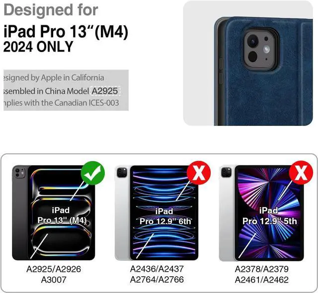 Alt view image 2 of 7 - Antbox for iPad Pro 13 Inch Case M4(2024), Built-in Pencil Holder, Supports Pencil Pro/(USB-C), Auto Sleep/Wake, PU Leather (Blue)