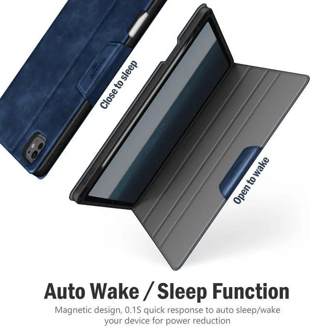 Alt view image 4 of 7 - Antbox for iPad Pro 13 Inch Case M4(2024), Built-in Pencil Holder, Supports Pencil Pro/(USB-C), Auto Sleep/Wake, PU Leather (Blue)