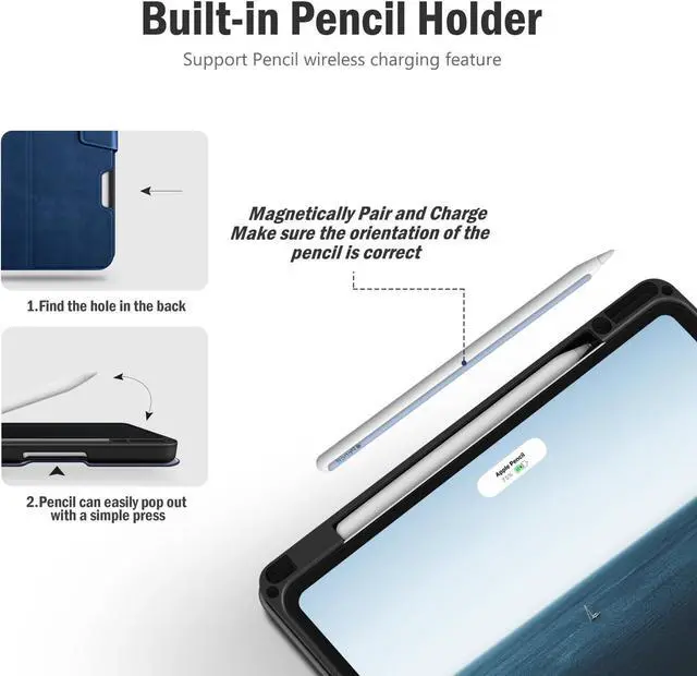 Alt view image 5 of 7 - Antbox for iPad Pro 13 Inch Case M4(2024), Built-in Pencil Holder, Supports Pencil Pro/(USB-C), Auto Sleep/Wake, PU Leather (Blue)