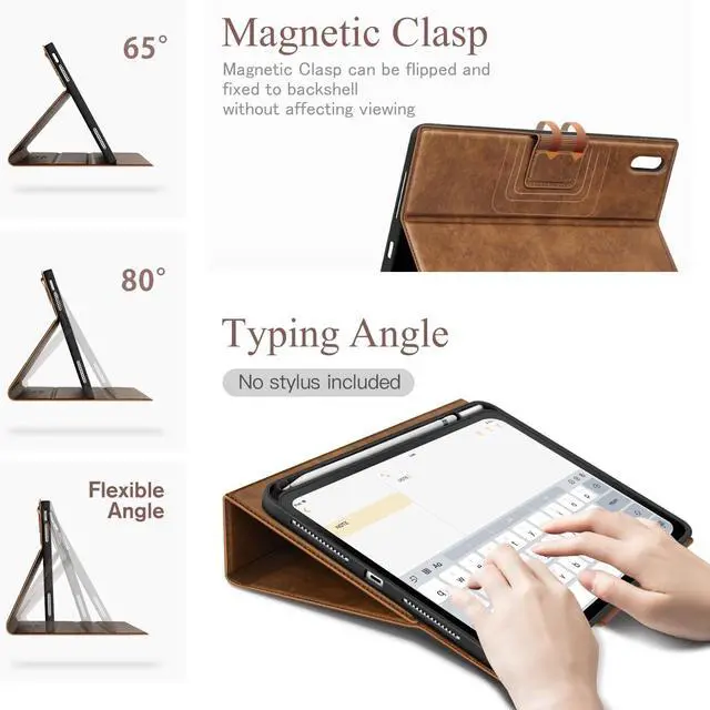 Alt view image 3 of 7 - Antbox Case for iPad (A16) 11th (11'')/ 10th Generation (10.9'') High Grade Skin-Touch Vegan Leather with Built-in Pencil Holder Auto Sleep/Wake Function (Tan)