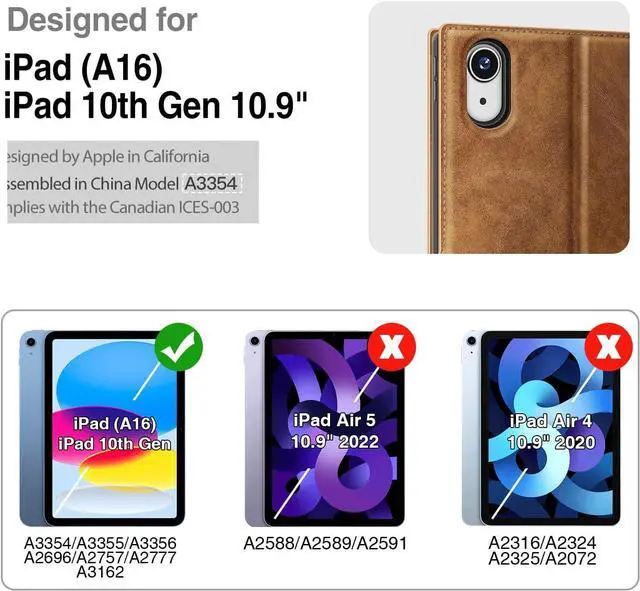 Alt view image 4 of 7 - Antbox Case for iPad (A16) 11th (11'')/ 10th Generation (10.9'') High Grade Skin-Touch Vegan Leather with Built-in Pencil Holder Auto Sleep/Wake Function (Tan)