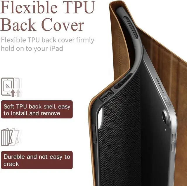 Alt view image 5 of 7 - Antbox Case for iPad (A16) 11th (11'')/ 10th Generation (10.9'') High Grade Skin-Touch Vegan Leather with Built-in Pencil Holder Auto Sleep/Wake Function (Tan)