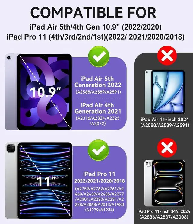 Alt view image 2 of 7 - Case for iPad Air 5th/ 4th Generation Case (2022/2020) 10.9'', for iPad Pro 11 Inch (4th/3rd/2nd/1st Gen), Hard Sturdy Slim Cover for iPad Air 5 4 th with Pencil Holder/Stand, Clear Glitter