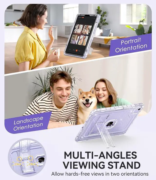 Alt view image 3 of 7 - Case for iPad Air 5th/ 4th Generation Case (2022/2020) 10.9'', for iPad Pro 11 Inch (4th/3rd/2nd/1st Gen), Hard Sturdy Slim Cover for iPad Air 5 4 th with Pencil Holder/Stand, Clear Glitter