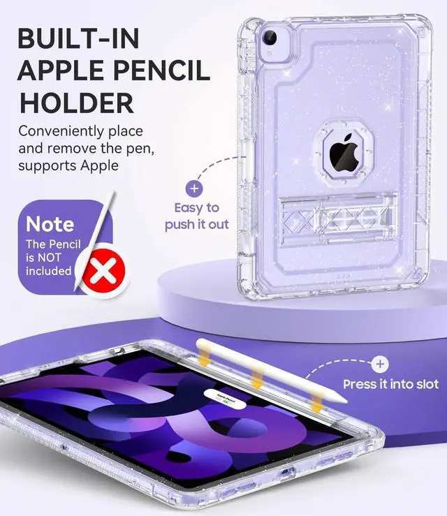 Alt view image 4 of 7 - Case for iPad Air 5th/ 4th Generation Case (2022/2020) 10.9'', for iPad Pro 11 Inch (4th/3rd/2nd/1st Gen), Hard Sturdy Slim Cover for iPad Air 5 4 th with Pencil Holder/Stand, Clear Glitter