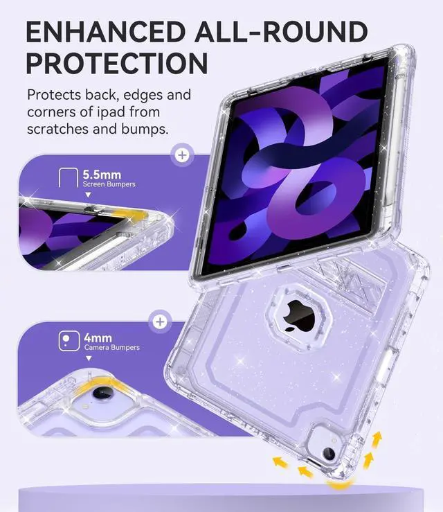 Alt view image 6 of 7 - Case for iPad Air 5th/ 4th Generation Case (2022/2020) 10.9'', for iPad Pro 11 Inch (4th/3rd/2nd/1st Gen), Hard Sturdy Slim Cover for iPad Air 5 4 th with Pencil Holder/Stand, Clear Glitter