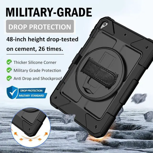 Alt view image 5 of 7 - BMOUO Case for iPad 6th/5th Generation Case (9.7 inch, 2018/2017), 360°Rotating Stand, Hand/Shoulder Strap Shockproof iPad 9.7 Case for iPad Air 2, Black