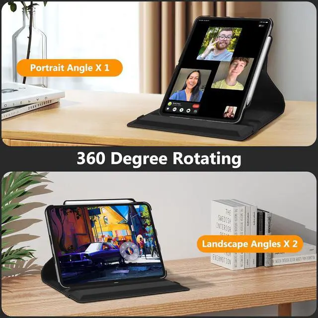 Alt view image 4 of 7 - Fintie Rotating Case for iPad Pro 13-inch (M4) 2024 with Pencil Holder - 360 Degree Swiveling Protective Stand Cover with Auto Wake/Sleep, Black