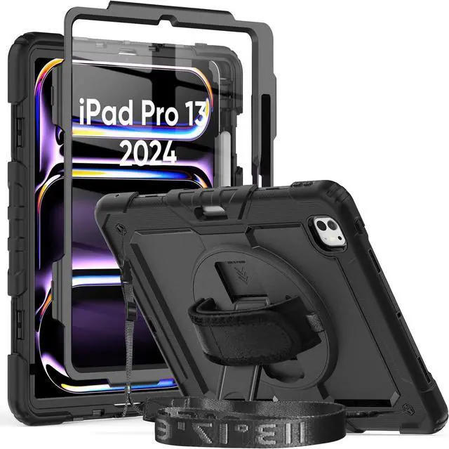 Main image of Herize Case for iPad Pro 13 Inch with Screen Protector Pen Holder | Case Compatible with iPad Pro 7th Generation Supports Apple Pencil Charge | Shockproof Silicone Protective Cover W/Shoulder Strap