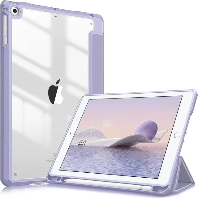 Main image of Fintie Hybrid Slim Case for iPad 6th / 5th Generation (2018/2017), iPad Air 2 / Air 1 (9.7 Inch) - [Built-in Pencil Holder] Shockproof Cover with Clear Transparent Back Shell, Lilac Purple
