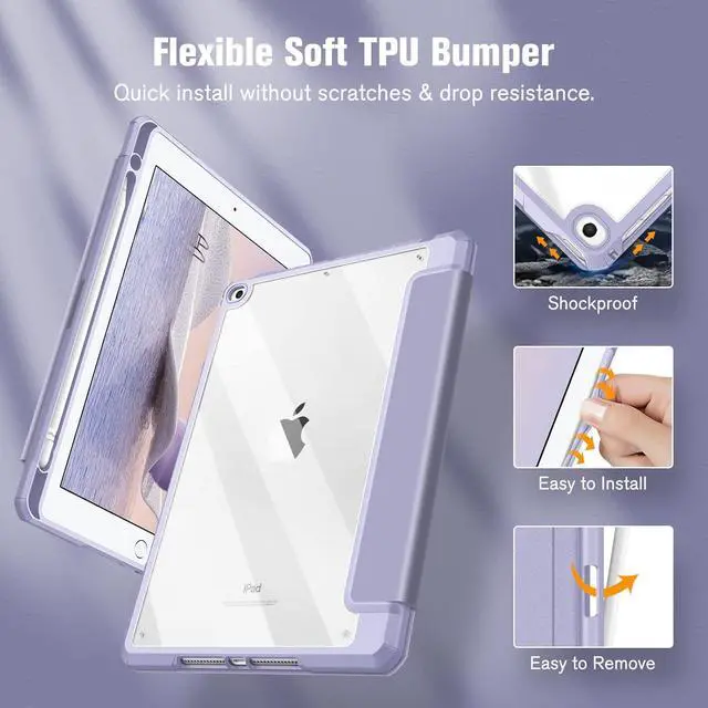 Alt view image 5 of 7 - Fintie Hybrid Slim Case for iPad 6th / 5th Generation (2018/2017), iPad Air 2 / Air 1 (9.7 Inch) - [Built-in Pencil Holder] Shockproof Cover with Clear Transparent Back Shell, Lilac Purple