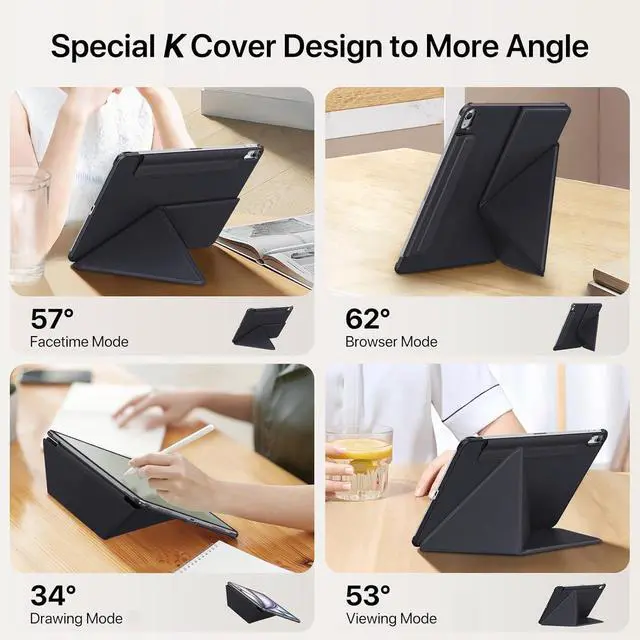 Alt view image 3 of 7 - for iPad Air 11 inch Case M3/M2(2025/2024), Slim Powerful Magnetic Attachment Full Corner Protective iPad Case with Auto Wake/Sleep and Hidden Pencil Holder (Midnight Black, iPad air 11 inch)