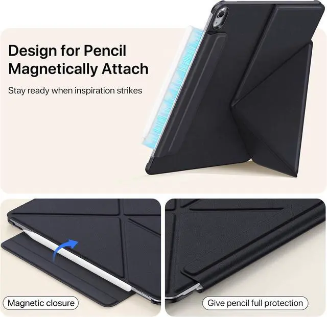 Alt view image 6 of 7 - for iPad Air 11 inch Case M3/M2(2025/2024), Slim Powerful Magnetic Attachment Full Corner Protective iPad Case with Auto Wake/Sleep and Hidden Pencil Holder (Midnight Black, iPad air 11 inch)