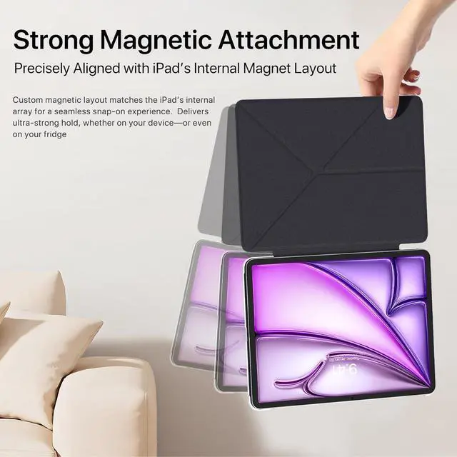 Alt view image 7 of 7 - for iPad Air 11 inch Case M3/M2(2025/2024), Slim Powerful Magnetic Attachment Full Corner Protective iPad Case with Auto Wake/Sleep and Hidden Pencil Holder (Midnight Black, iPad air 11 inch)