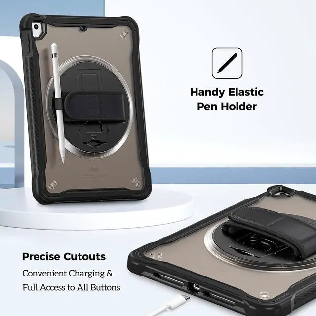 Alt view image 4 of 7 - ProCase Rugged Case for iPad 9.7 Inch 5th 6th Gen/iPad Air 2 / iPad Pro 9.7 Case, Heavy Duty Shockproof Rugged Cover with Hand Strap 360 Degree Rotatable Kickstand Protective for iPad 9.7" -Black