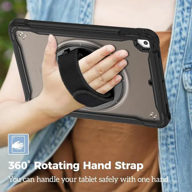 Alt view image 5 of 7 - ProCase Rugged Case for iPad 9.7 Inch 5th 6th Gen/iPad Air 2 / iPad Pro 9.7 Case, Heavy Duty Shockproof Rugged Cover with Hand Strap 360 Degree Rotatable Kickstand Protective for iPad 9.7" -Black