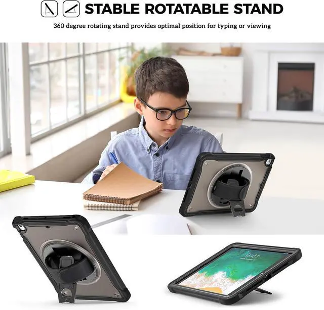 Alt view image 6 of 7 - ProCase Rugged Case for iPad 9.7 Inch 5th 6th Gen/iPad Air 2 / iPad Pro 9.7 Case, Heavy Duty Shockproof Rugged Cover with Hand Strap 360 Degree Rotatable Kickstand Protective for iPad 9.7" -Black