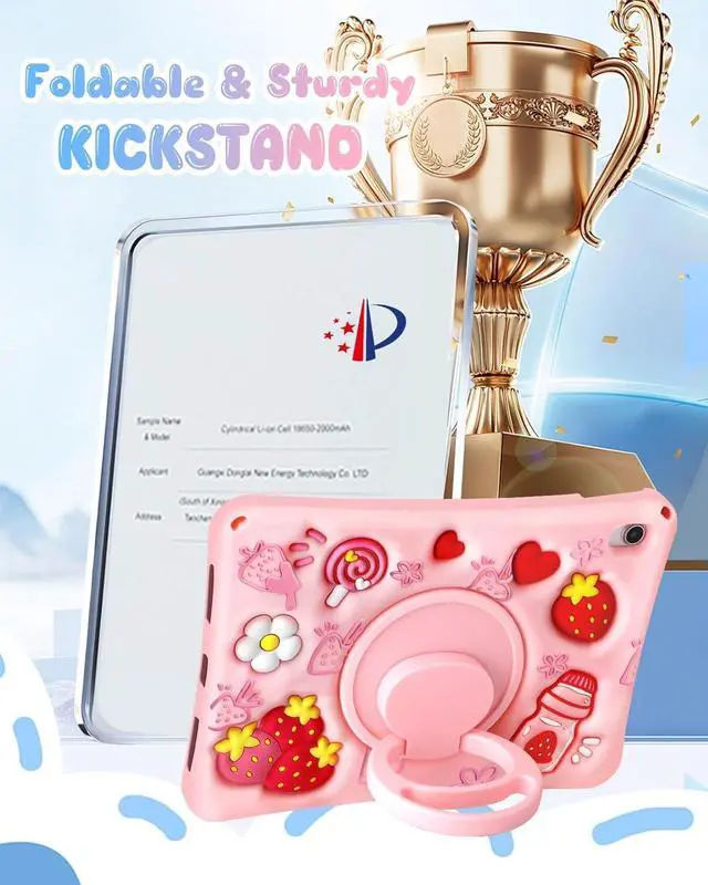 Alt view image 3 of 7 - Boaretiu for iPad A16 Case/10th Generation Case - for Girls Teens Strawberry Soft Silicone Cute with Shoulder Strap & Rotating Stand for iPad 11th Generation Case 11 Inch 2025