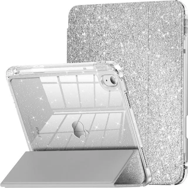 Main image of INFILAND Compatible with iPad A16 11th Generation 11 Inch 2025 Case, iPad Case 10th Generation 10.9 Inch, Glitter Cover with Sparkly Clear Back, Pencil Holder, for Kids Girls, Silver