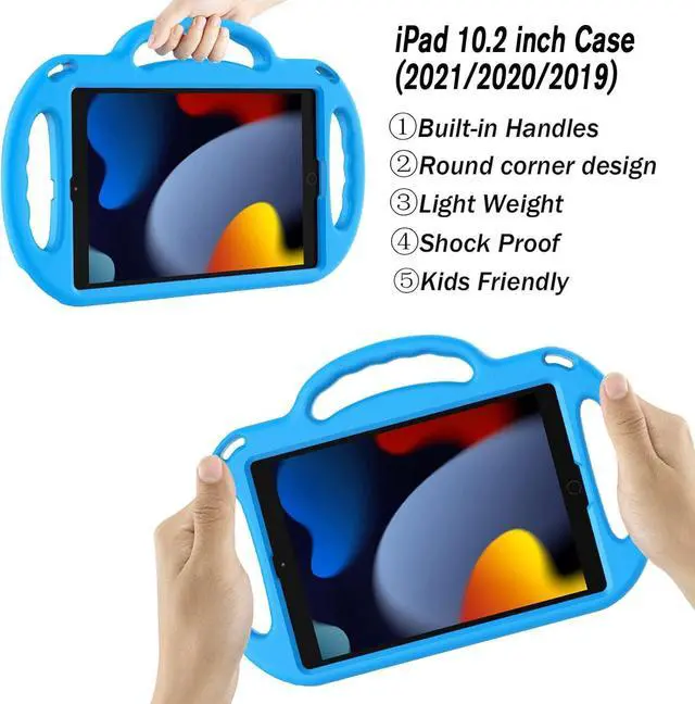 Alt view image 3 of 7 - LTROP Kids Case for iPad 9th/8th/7th Generation (10.2 inch, 2021/2020/2019), iPad 10.2" Protective Case with Shoulder Strap Handle Stand for iPad 7th/8th/9th Gen, Blue