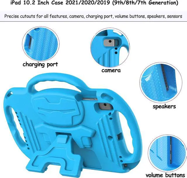Alt view image 4 of 7 - LTROP Kids Case for iPad 9th/8th/7th Generation (10.2 inch, 2021/2020/2019), iPad 10.2" Protective Case with Shoulder Strap Handle Stand for iPad 7th/8th/9th Gen, Blue