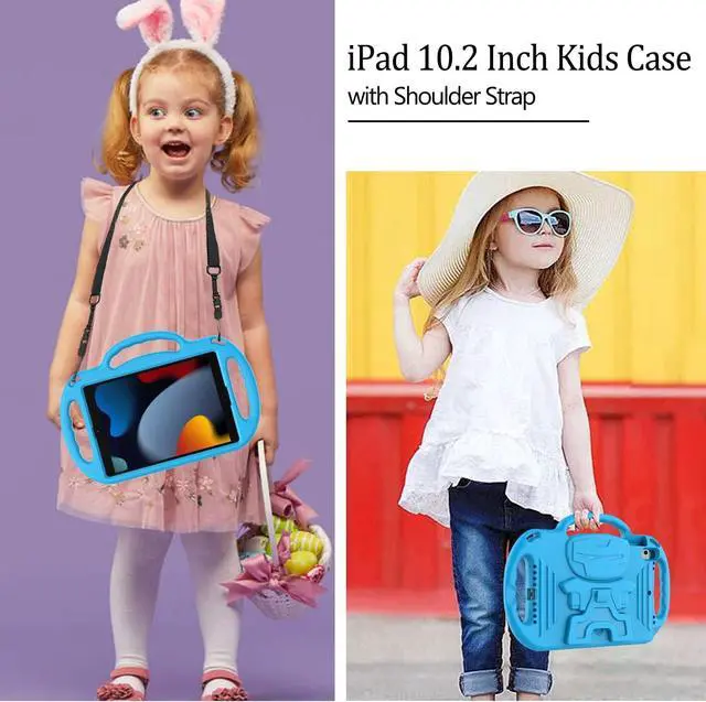 Alt view image 2 of 7 - LTROP Kids Case for iPad 9th/8th/7th Generation (10.2 inch, 2021/2020/2019), iPad 10.2" Protective Case with Shoulder Strap Handle Stand for iPad 7th/8th/9th Gen, Blue