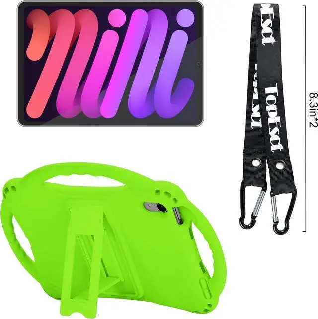 Alt view image 5 of 7 - TopEsct Kids Case for iPad mini 7 (A17 Pro) 2024 /iPad Mini6 2021, Shockproof Silicone Cover with Handle Stand for 8.3" iPad mini 6th/7th Gen,Green