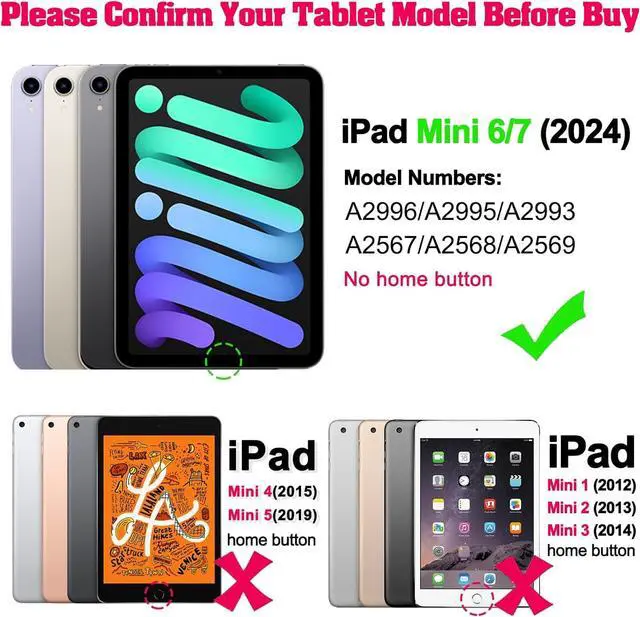 Alt view image 2 of 7 - BATYUE Case for iPad mini 7 (A17 Pro) 2024/ iPad mini 6 (A15 Bionic) 2021 8.3 inch, Shockproof Case for iPad mini 7th/6th Gen with Pencil Holder/ 360° Swivel Stand/Shoulder Strap - Colourful Pink