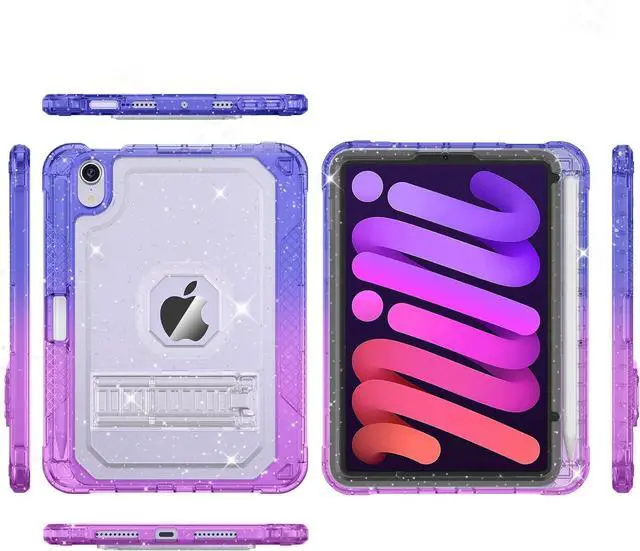 Alt view image 7 of 7 - Case for iPad mini A17 Pro, for iPad mini 7th/6th Generation Case 8.3 inch 2024/2021 with Pencil Holder/Stand, Slim Cover for i Pad Mini 7/6 (Clear Glitter/Gradient Blue Purple)