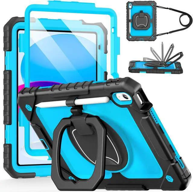 Main image of Cantis Case for iPad (A16) 11th/ 10th Generation 11/ 10.9 Inch 2025/ 2022, Shockproof Case for iPad 11 with Screen Protector/ Rotating Stand/ Adjustable Shoulder Strap/ Pen Holder, Black+Blue+Black