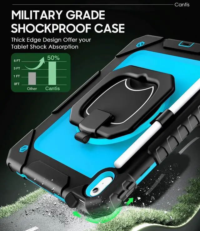 Alt view image 6 of 7 - Cantis Case for iPad (A16) 11th/ 10th Generation 11/ 10.9 Inch 2025/ 2022, Shockproof Case for iPad 11 with Screen Protector/ Rotating Stand/ Adjustable Shoulder Strap/ Pen Holder, Black+Blue+Black