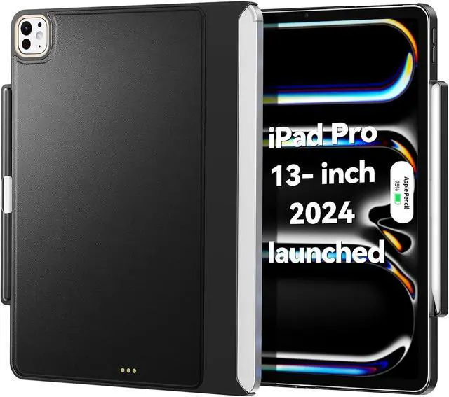 Main image of Magic-Keyboard Compatible Case for iPad Pro-13 inch M4 2024, Cover with Apple Pencil Holder for Smart MagicKeyboard Folio Slim Durability, with Durable Leather Surface, (Keyboard Not Included), Black