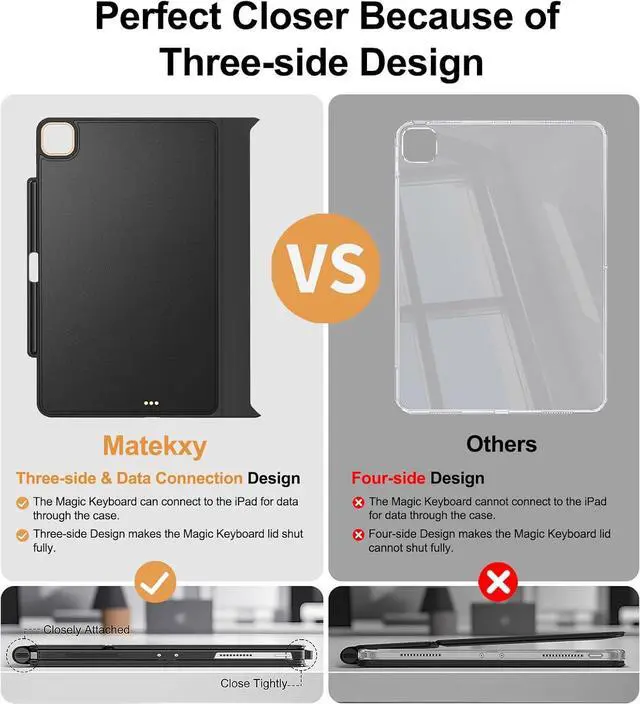 Alt view image 4 of 7 - Magic-Keyboard Compatible Case for iPad Pro-13 inch M4 2024, Cover with Apple Pencil Holder for Smart MagicKeyboard Folio Slim Durability, with Durable Leather Surface, (Keyboard Not Included), Black