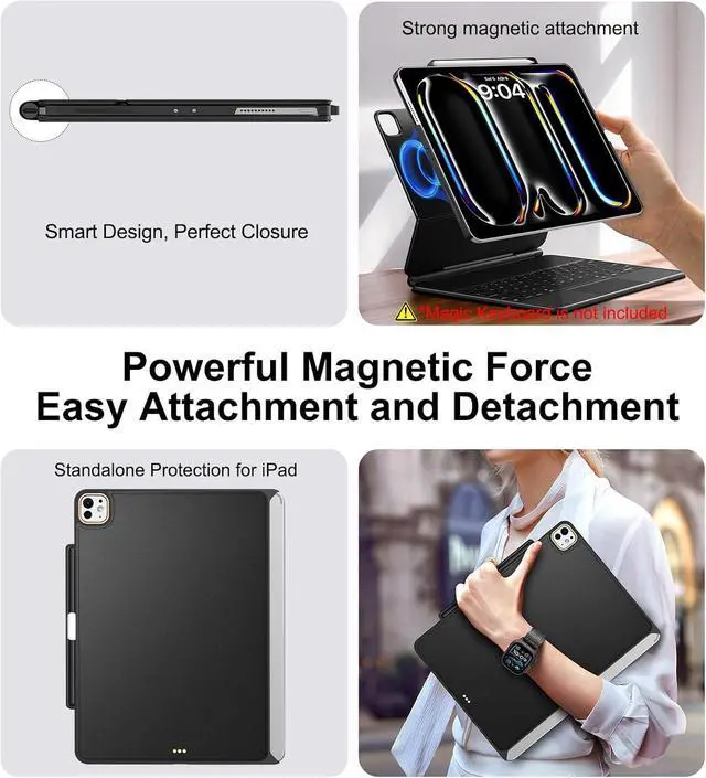 Alt view image 5 of 7 - Magic-Keyboard Compatible Case for iPad Pro-13 inch M4 2024, Cover with Apple Pencil Holder for Smart MagicKeyboard Folio Slim Durability, with Durable Leather Surface, (Keyboard Not Included), Black