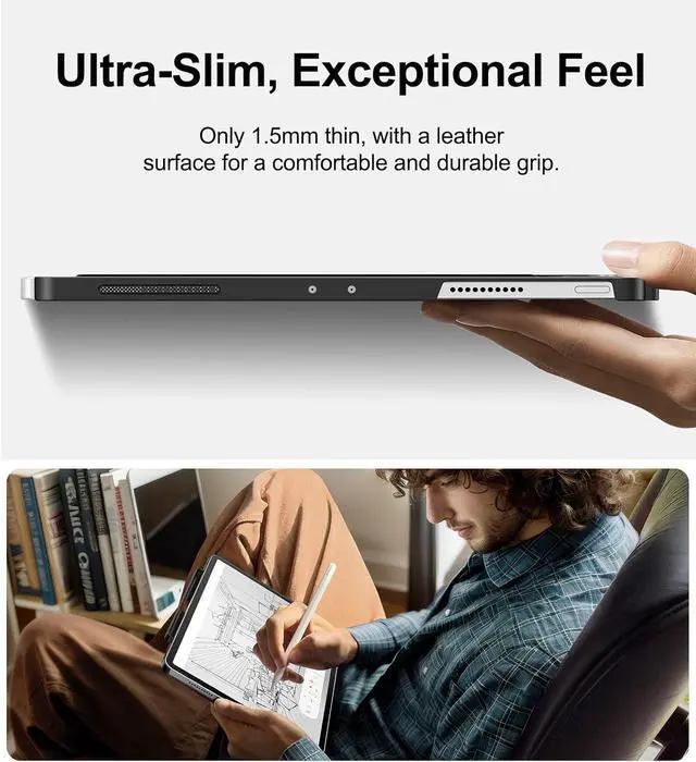 Alt view image 6 of 7 - Magic-Keyboard Compatible Case for iPad Pro-13 inch M4 2024, Cover with Apple Pencil Holder for Smart MagicKeyboard Folio Slim Durability, with Durable Leather Surface, (Keyboard Not Included), Black