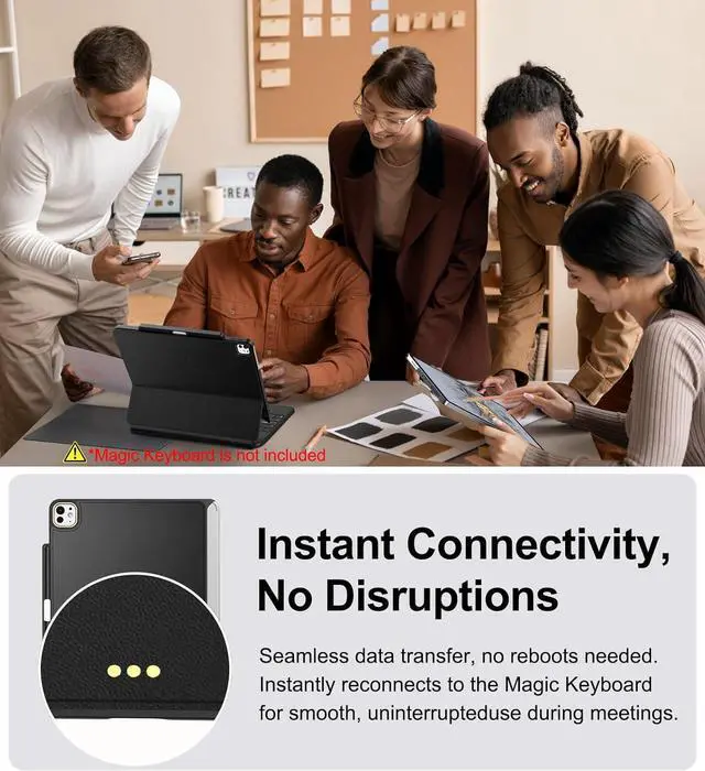 Alt view image 7 of 7 - Magic-Keyboard Compatible Case for iPad Pro-13 inch M4 2024, Cover with Apple Pencil Holder for Smart MagicKeyboard Folio Slim Durability, with Durable Leather Surface, (Keyboard Not Included), Black