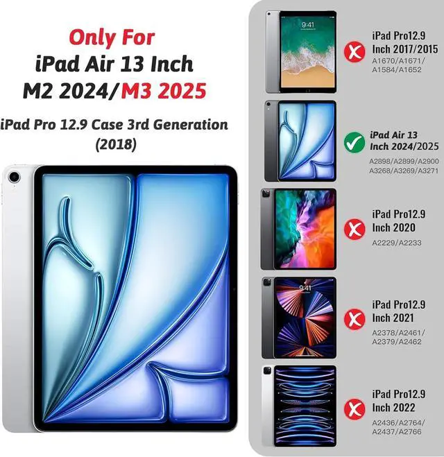 Alt view image 2 of 7 - ZtotopCases for iPad Air 13 inch M3 2025 & 2024 M2 Case/iPad Pro 12.9 Case 3rd Generation 2018, Premium Leather Folio Cover (Supports iPad Pencil Charging), Auto Sleep/Wake, Multiple 4 Angles  Blue