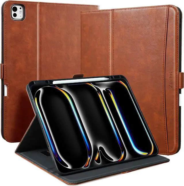 Main image of Handcrafted Case Only for iPad Pro 13 Inch 2024 M4 A2925 A2926 with Pencil Holder & Hand Strap & Pocket,Magnetic Closure,Multi Angles Stand,PU Leather Folio Cover,Auto Sleep/Wake,Brown