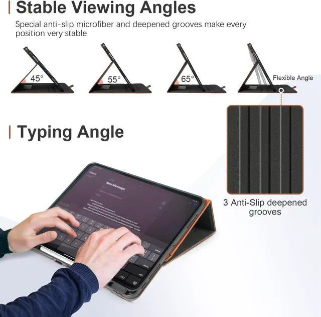 Alt view image 3 of 7 - Handcrafted Case Only for iPad Pro 13 Inch 2024 M4 A2925 A2926 with Pencil Holder & Hand Strap & Pocket,Magnetic Closure,Multi Angles Stand,PU Leather Folio Cover,Auto Sleep/Wake,Brown
